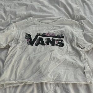 white/ cream vans short sleeve shirt with floral pattern XS girl